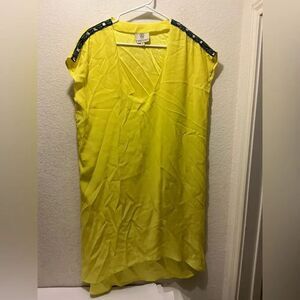Koch Yellow 100% silk  Mini Dress S Made In USA